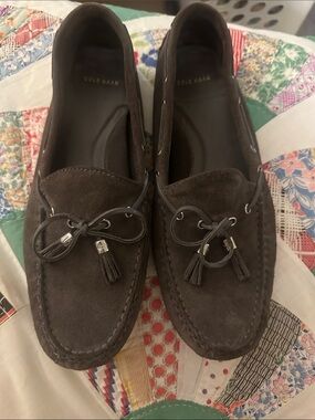 Cole Haan Dark Brown Suede Tassel Driving Loafers